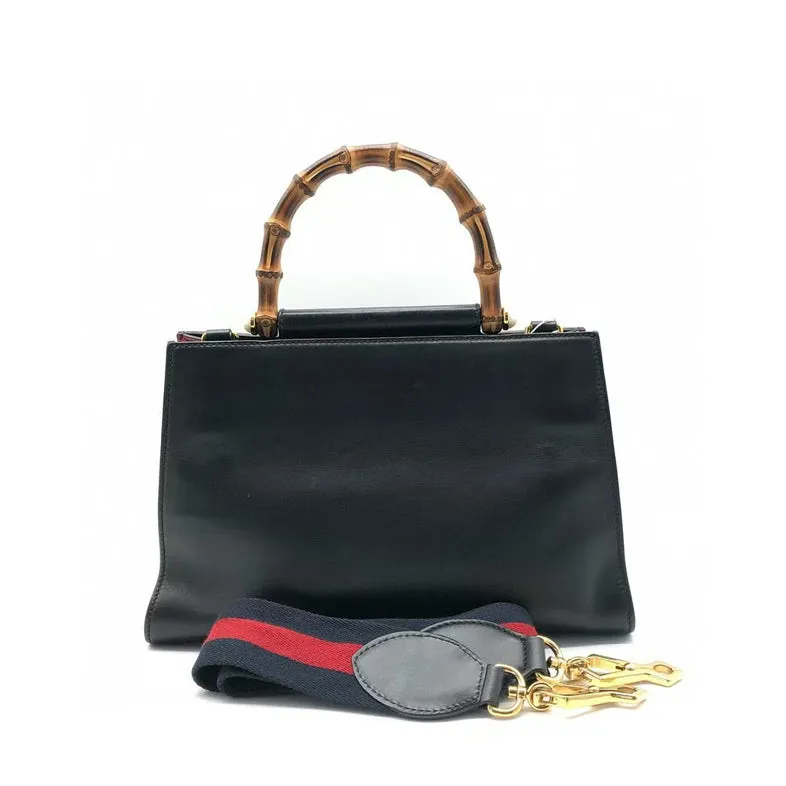 Gucci Black Leather Bamboo Handle Bag Medium