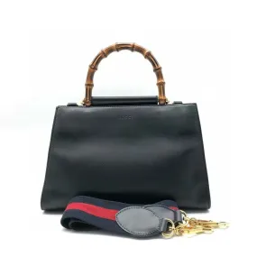 Gucci Black Leather Bamboo Handle Bag Medium