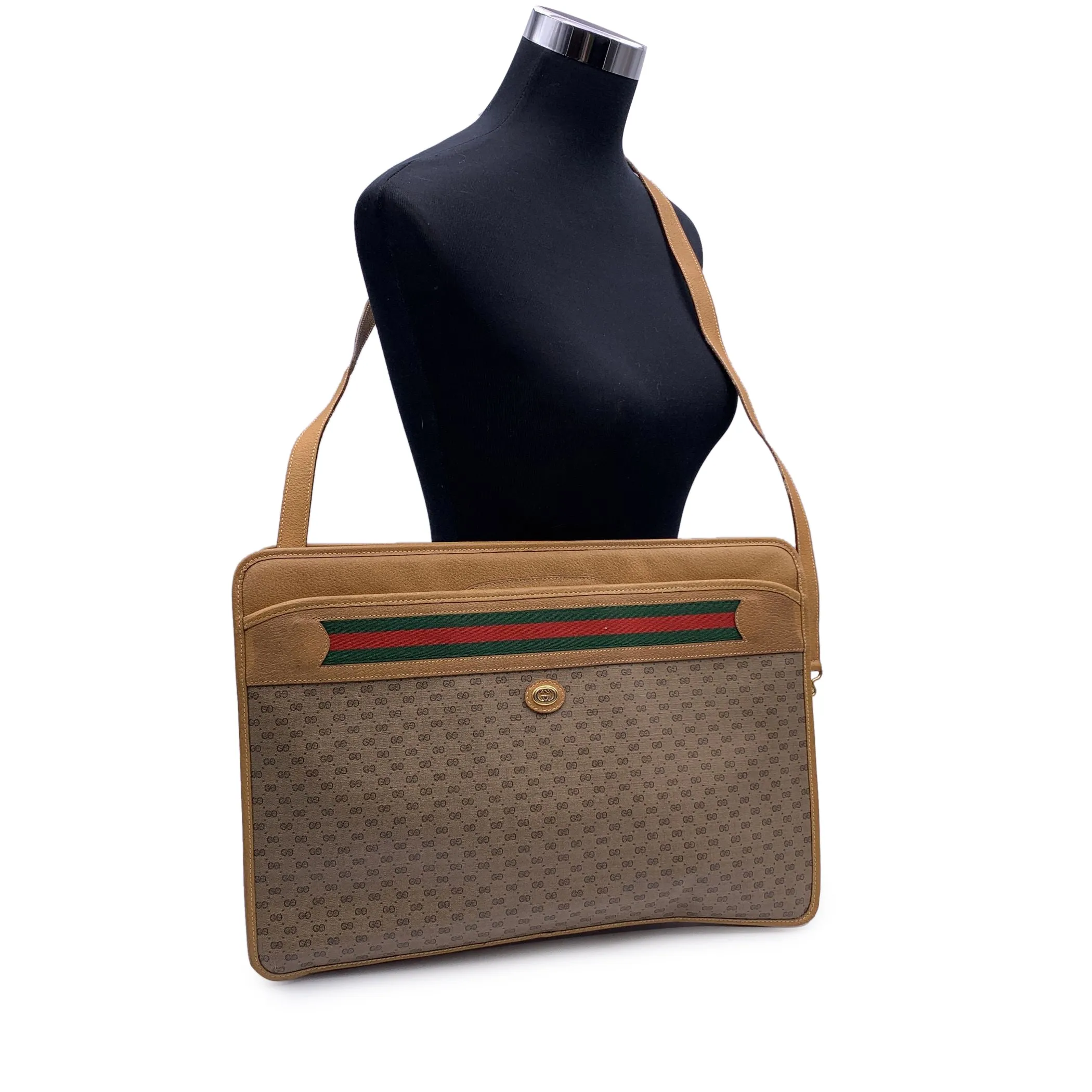 Gucci Vintage Beige Monogram Canvas Briefcase Document Holder