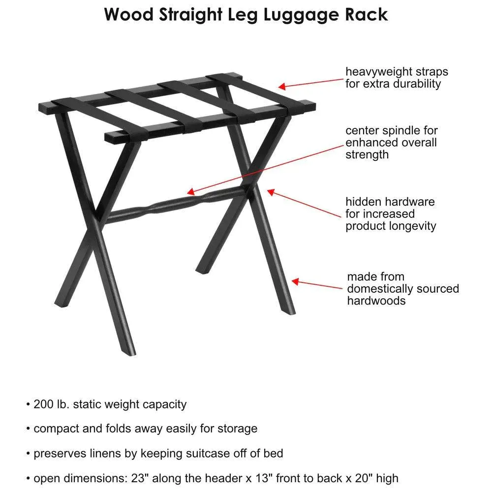 Ivory Straight Leg Wood Luggage Rack with 4 Tan Leather Straps