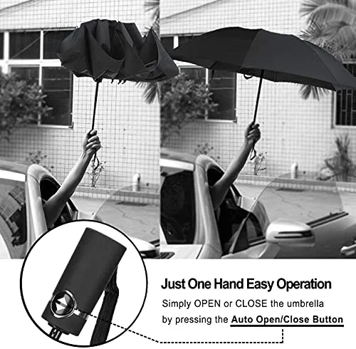 LANBRELLA Compact Reverse Folding Travel Umbrella - Black