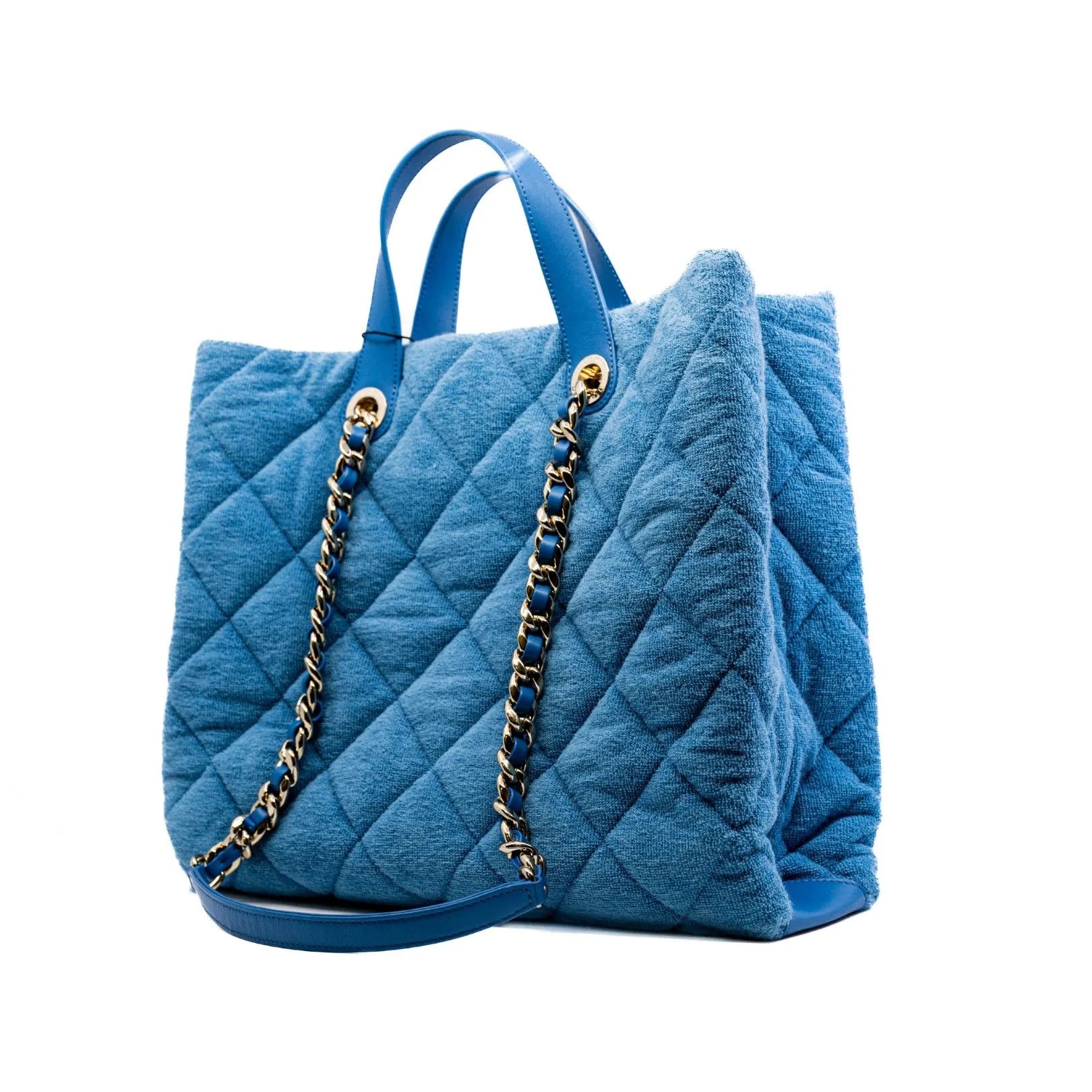 Light Blue Quilted Terry Cloth Coco Beach Shopper Tote Bag PHW Seri 30