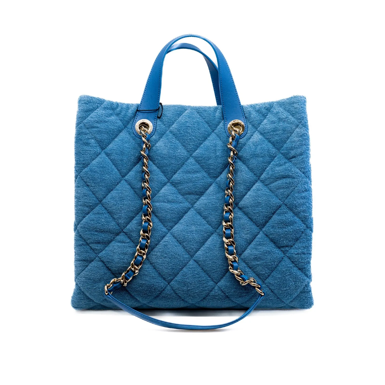 Light Blue Quilted Terry Cloth Coco Beach Shopper Tote Bag PHW Seri 30