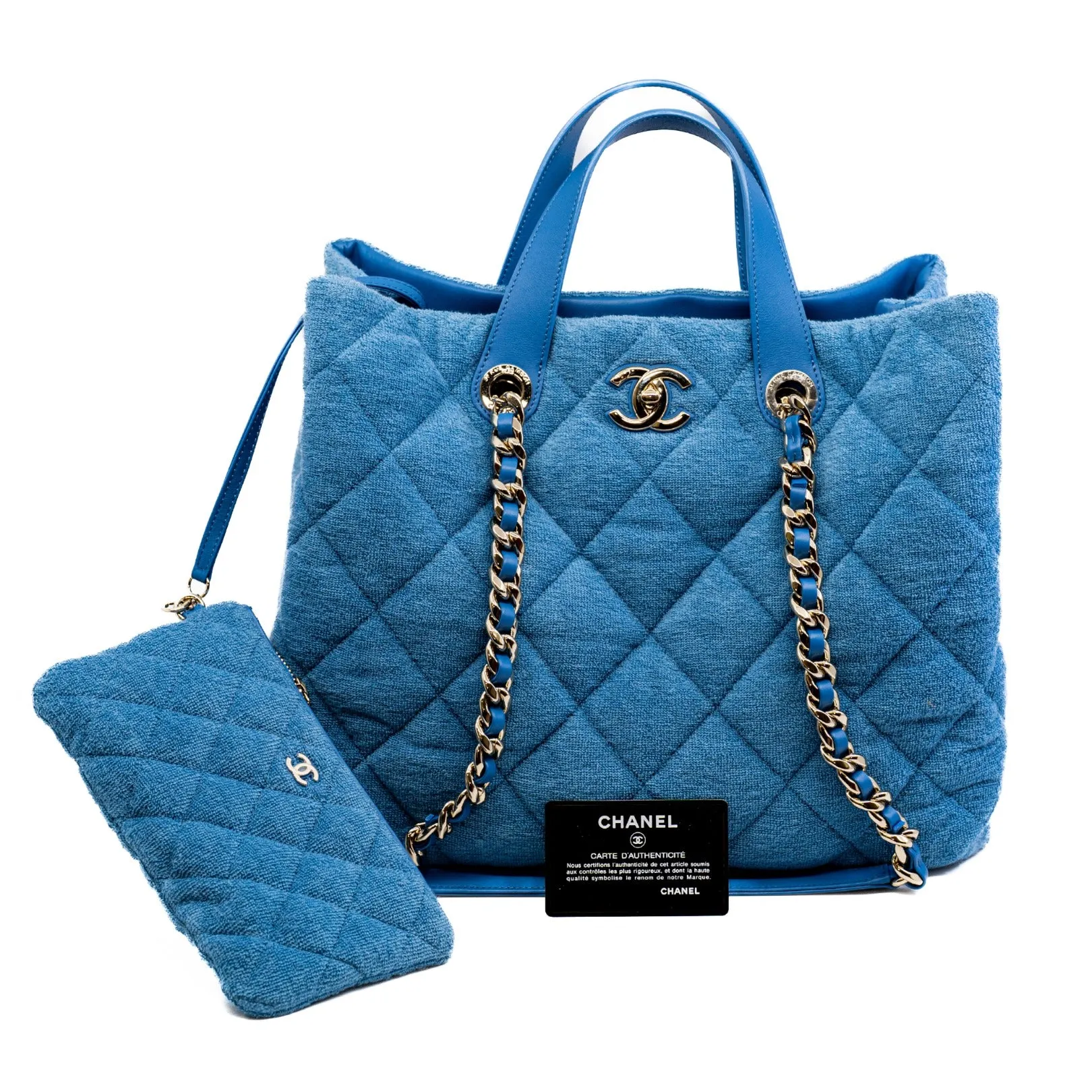 Light Blue Quilted Terry Cloth Coco Beach Shopper Tote Bag PHW Seri 30