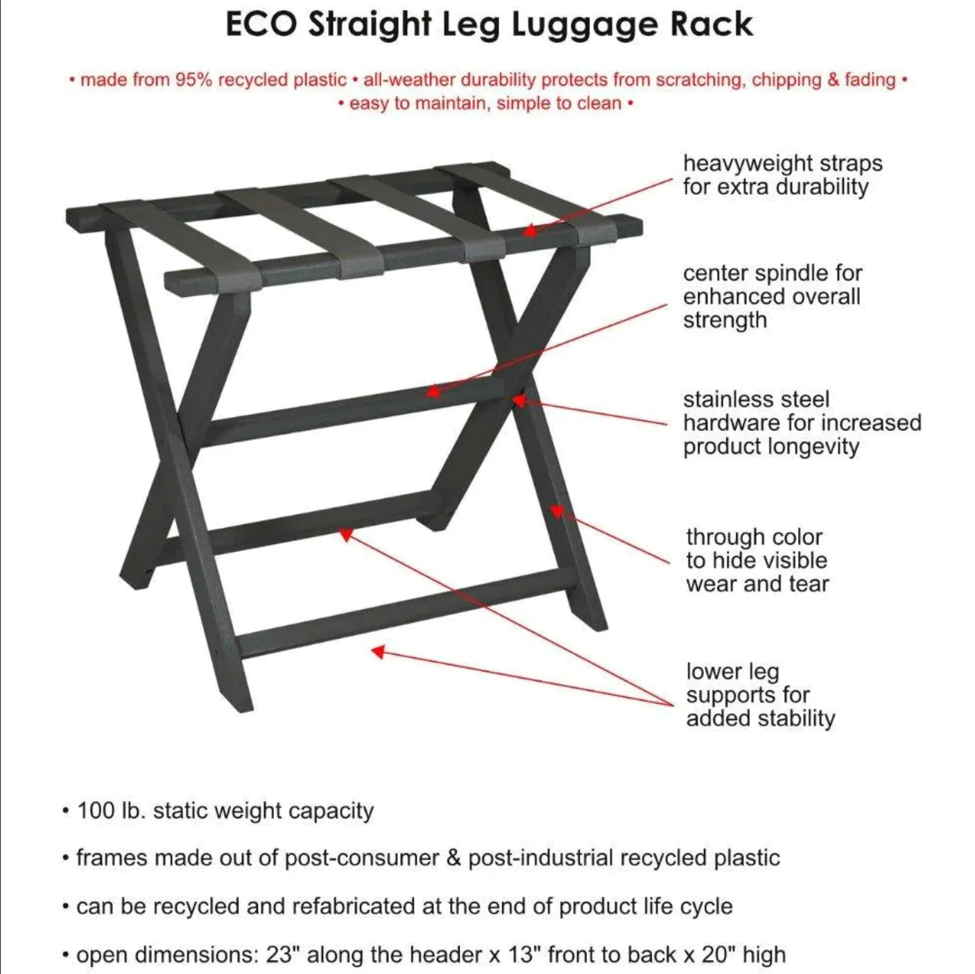 Light Grey Straight Leg Eco Luggage Rack with 4 White Nylon Straps