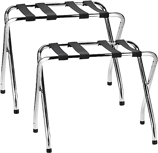 Metal DIY X-Shape Foldable Luggage Rack with Nylon Straps & Rubber Feet