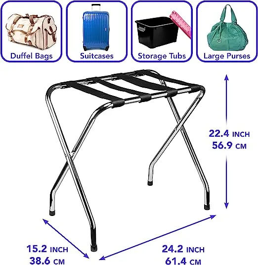 Metal DIY X-Shape Foldable Luggage Rack with Nylon Straps & Rubber Feet