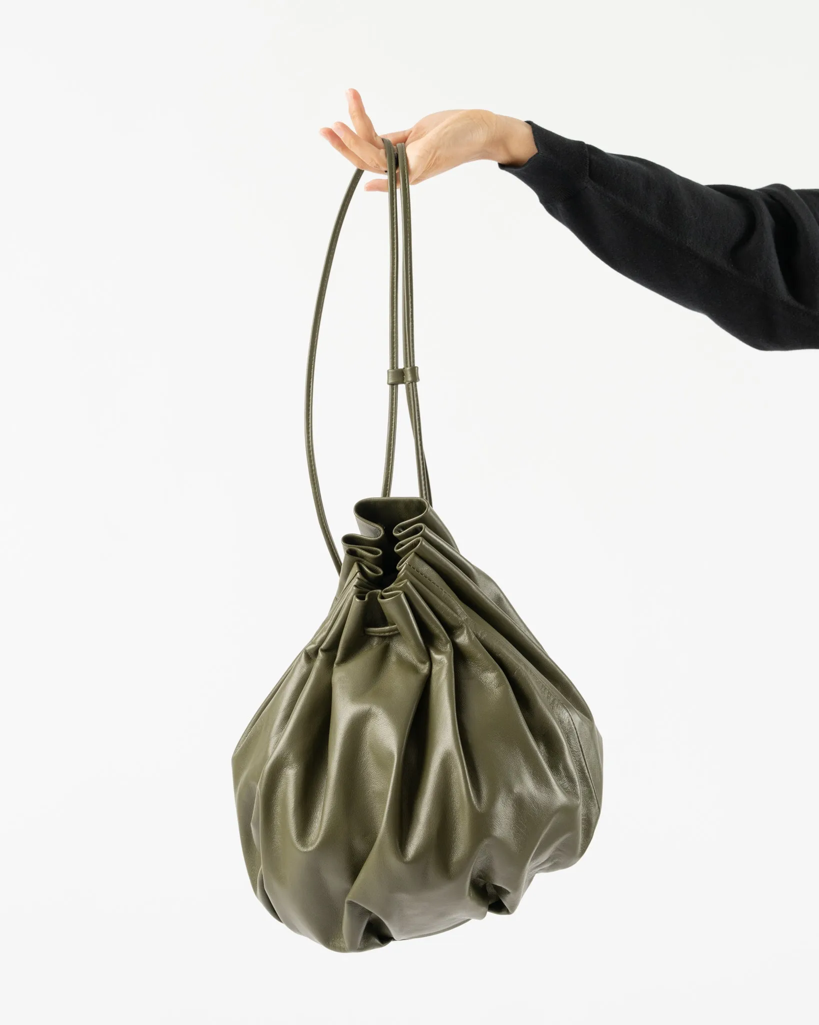 Modern Weaving Pleated Balloon Bag in Army