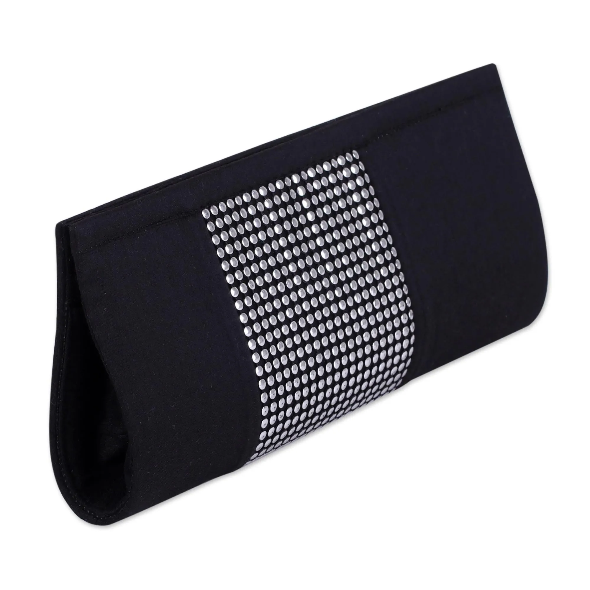 Moonlight Sparkle Black and Silver Evening Clutch Handbag from India