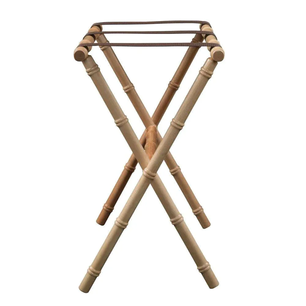 Natural Bamboo Inspired Wood Luggage Rack with 3 Brown Nylon Straps