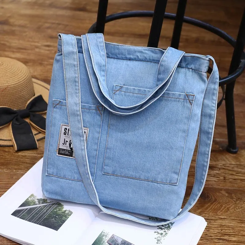 New Fashion Women Denim Shoulder Bag Cowgirl Handbag Female Shopping bag Lady Ripped Jeans Design School Books Bag Casual Totes