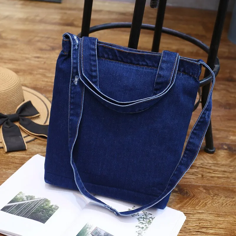 New Fashion Women Denim Shoulder Bag Cowgirl Handbag Female Shopping bag Lady Ripped Jeans Design School Books Bag Casual Totes