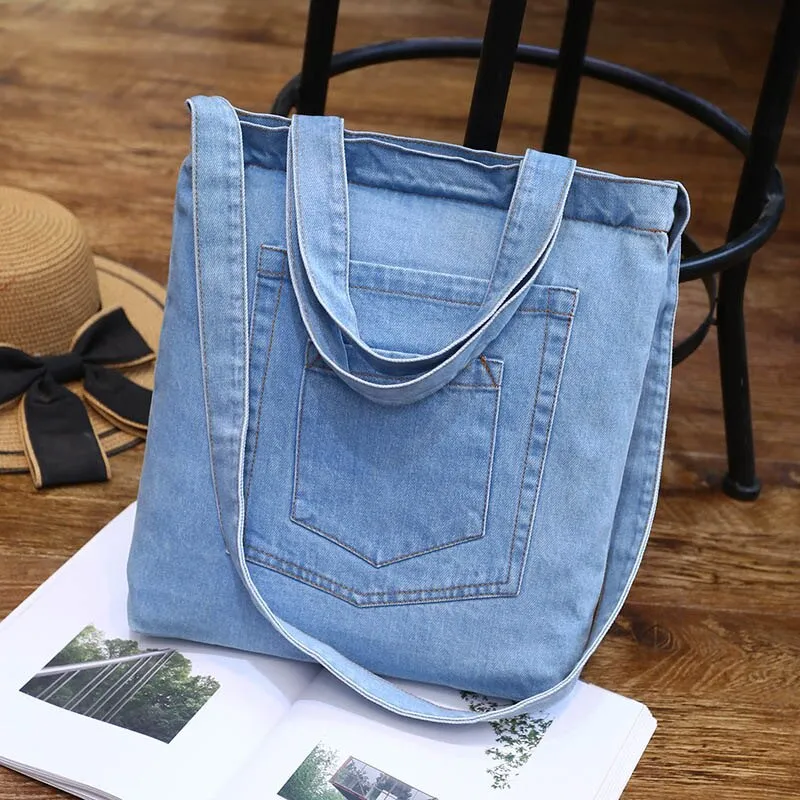 New Fashion Women Denim Shoulder Bag Cowgirl Handbag Female Shopping bag Lady Ripped Jeans Design School Books Bag Casual Totes