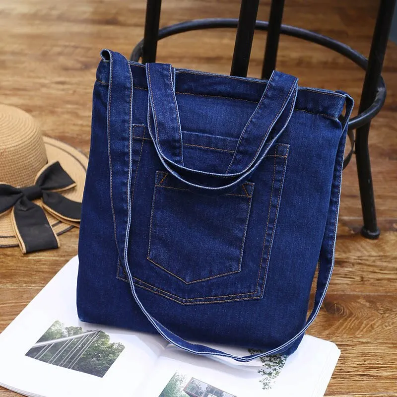 New Fashion Women Denim Shoulder Bag Cowgirl Handbag Female Shopping bag Lady Ripped Jeans Design School Books Bag Casual Totes