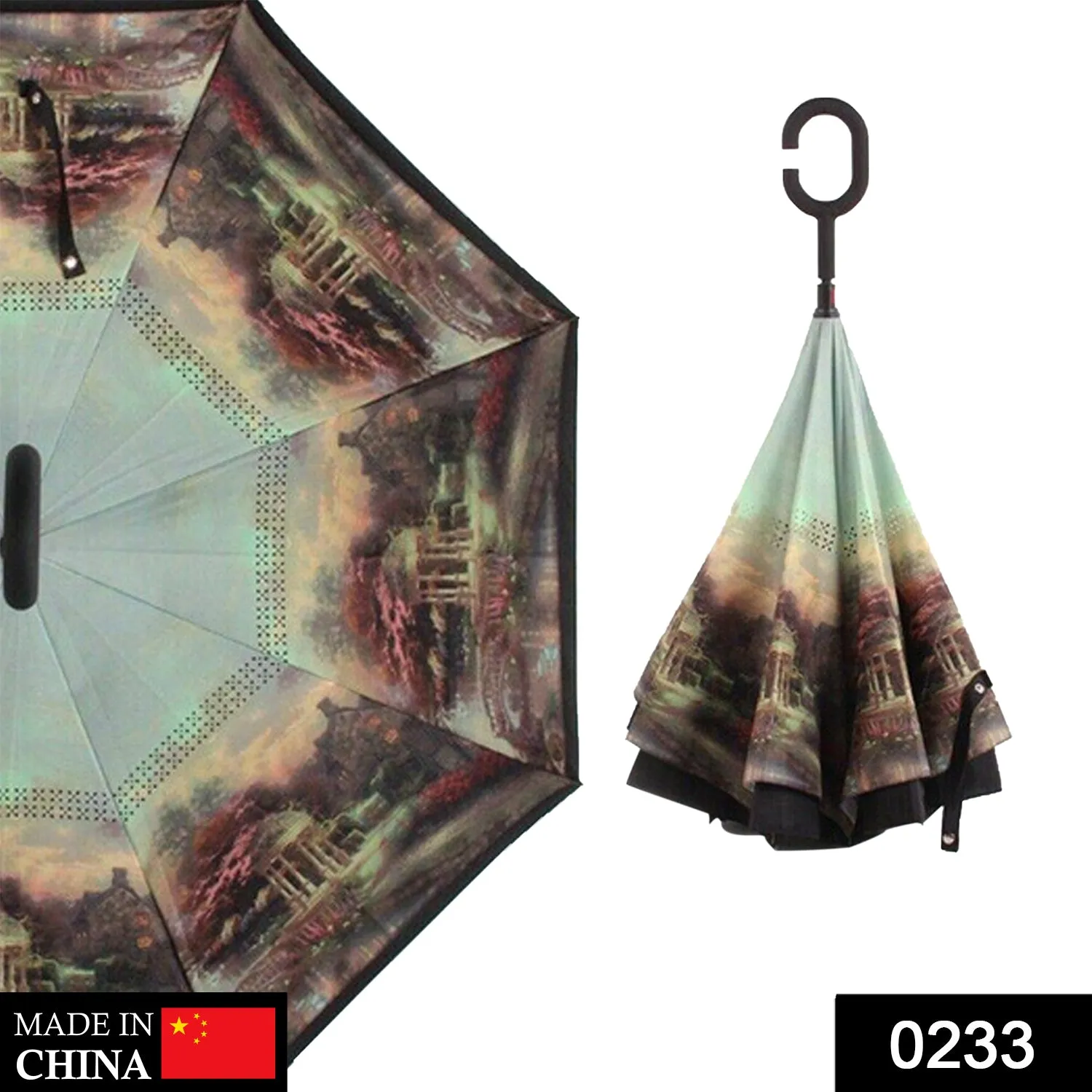 Printed Travel Windproof Umbrella (Reverse Umbrella)