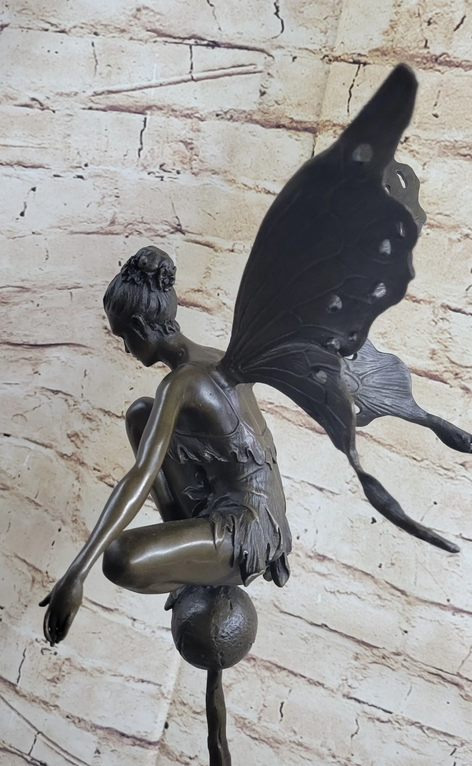 Signed Original Bronze Metal Fairy Angel Statue Sculpture Art Deco Marble 24" x 9.5"