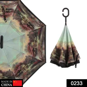 Stylish Printed Windproof Reverse Umbrella – Travel-Friendly