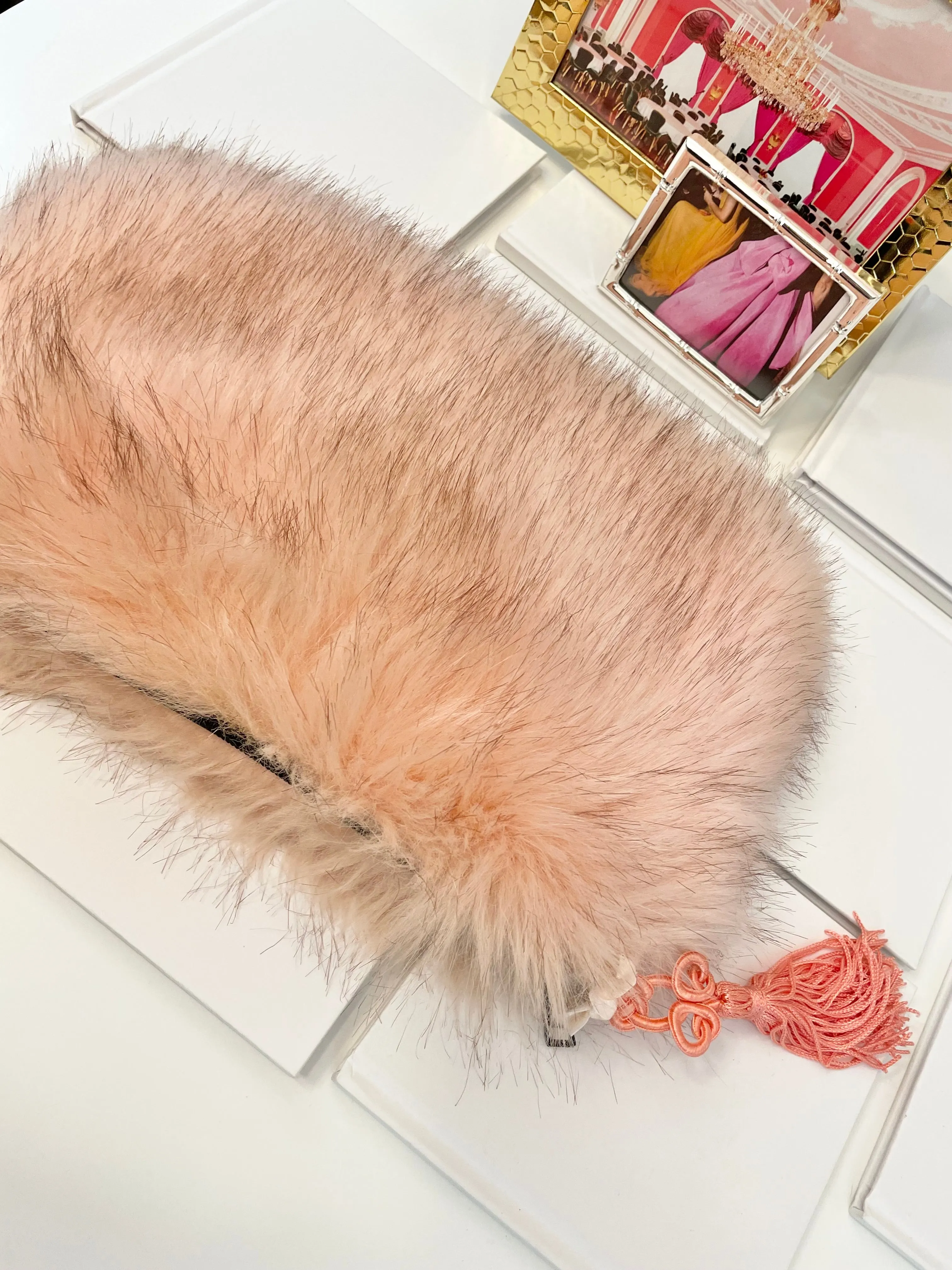 The most lovely blush faux fur clutch bag! So feminine...