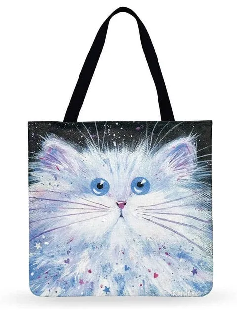 Trendy Cat Printed Casual Tote Handbag