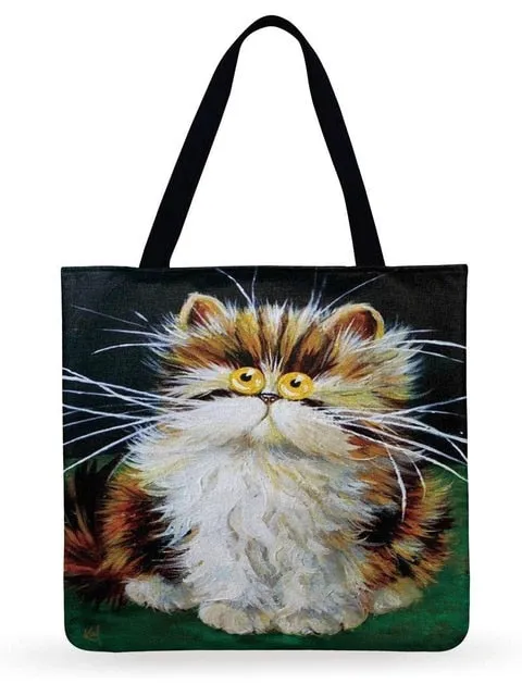 Trendy Cat Printed Casual Tote Handbag