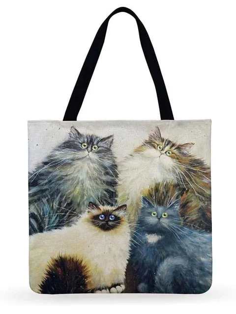 Trendy Cat Printed Casual Tote Handbag