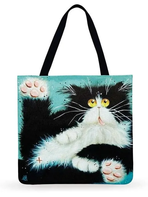 Trendy Cat Printed Casual Tote Handbag