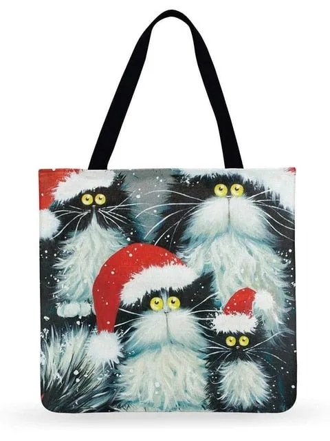 Trendy Cat Printed Casual Tote Handbag