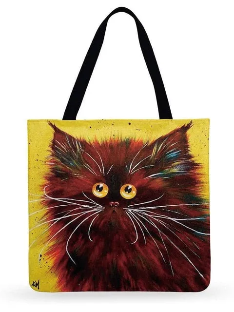 Trendy Cat Printed Casual Tote Handbag