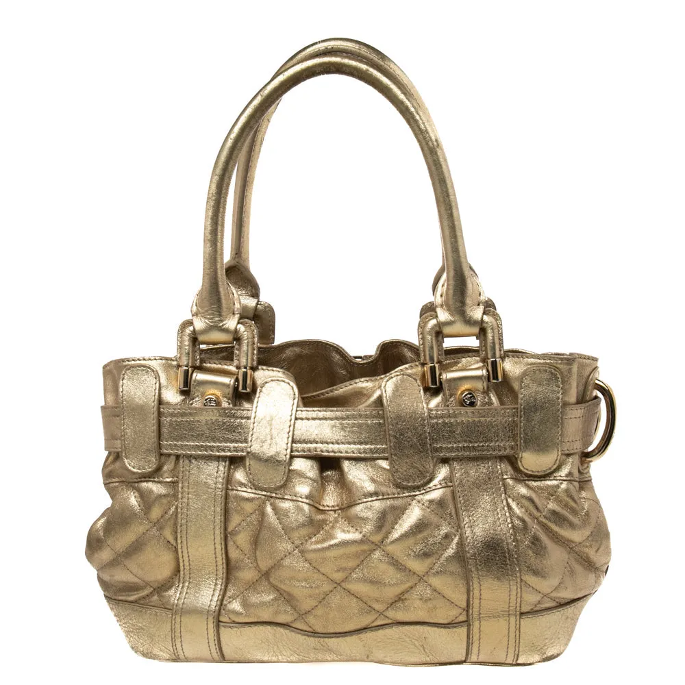 Trendy Inspired Burberry Metallic Gold Quilted Patent Leather Beaton Tote