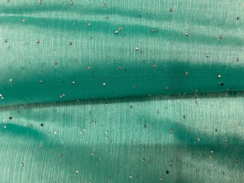 Turquoise Green Dual Shade Burberry Stone Polyester Silk Fabric