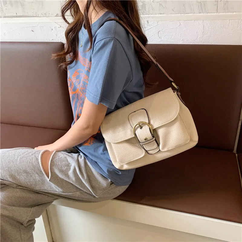 Vintage Wide straps women Shoulder Bag PU leather Crossbody messenge Bag bolsa feminina female Underarm Bag Travel handbag