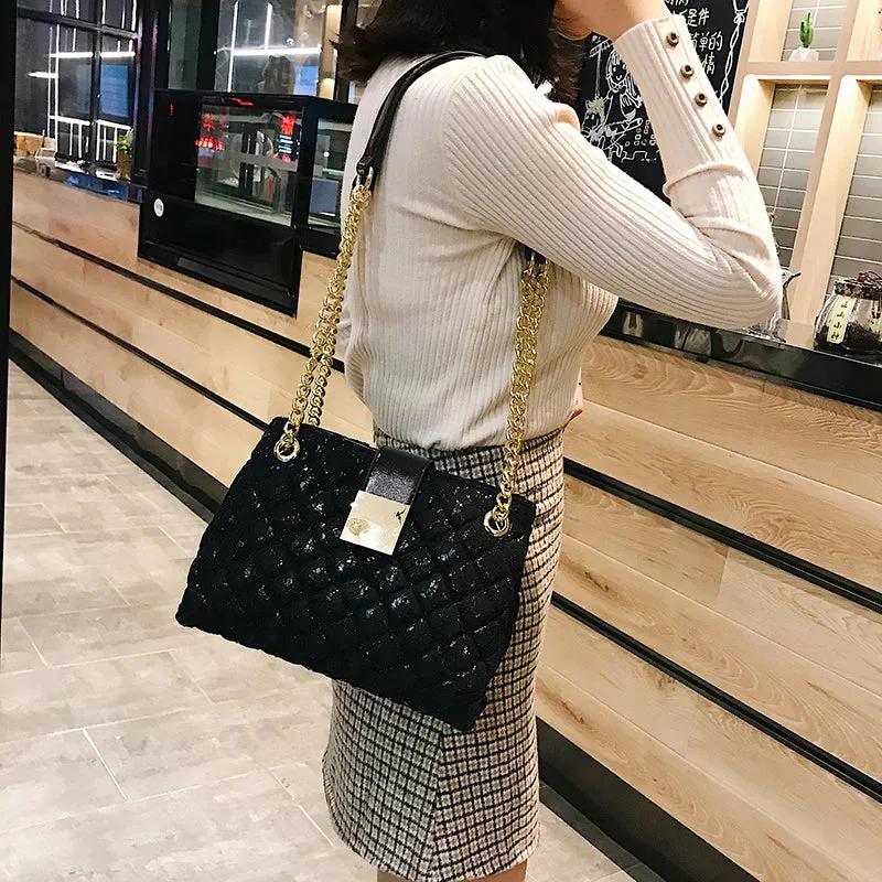 Vvsha Christmas Gift Lace Shoulder Bags For Women Diamond Pattern Chain Luxury Designer Handbag Multi Pockets Large Capacity Black Sling Tote Bag Sac