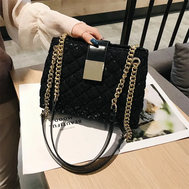 Vvsha Christmas Gift Lace Shoulder Bags For Women Diamond Pattern Chain Luxury Designer Handbag Multi Pockets Large Capacity Black Sling Tote Bag Sac