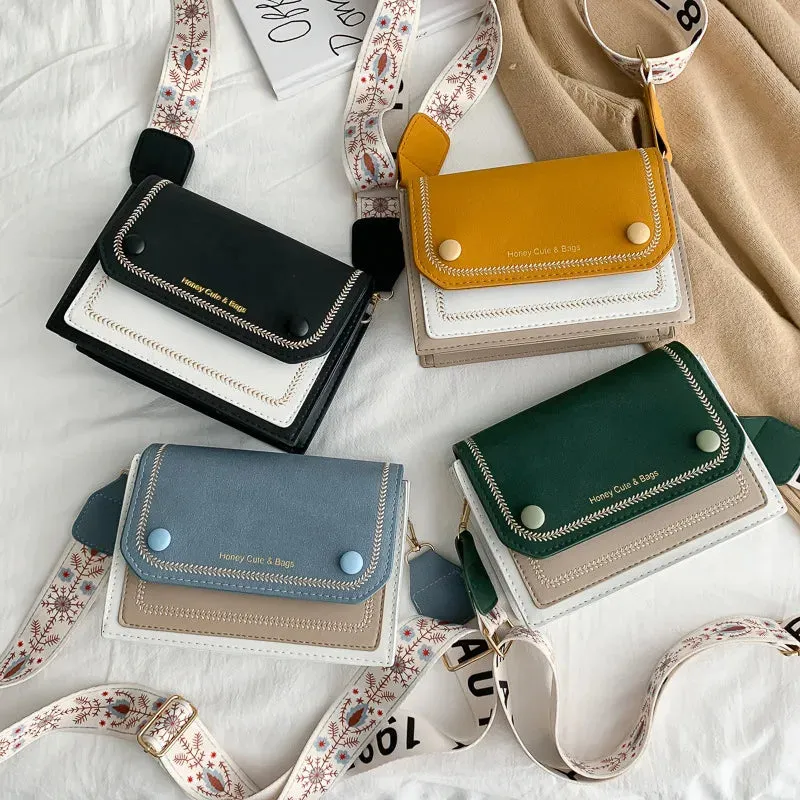 Vvsha - New Ladies Messenger Bag New Solid Color 2023 Trendy Wide Shoulder Strap Small Square Bag Summer Casual Simple Crossbody Bag