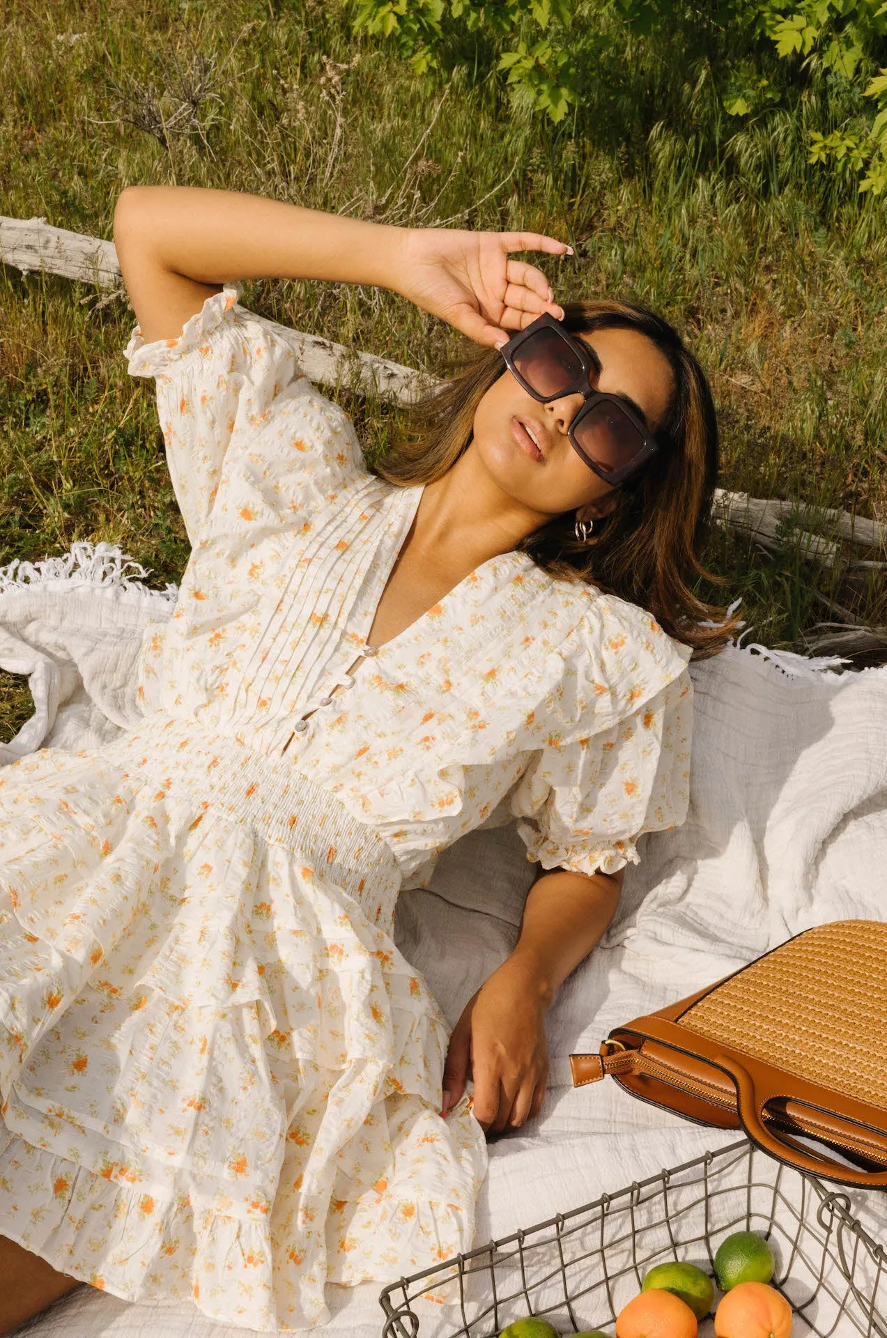 Weekend Dreams Floral Printed Ruffle Mini Dress - Orange