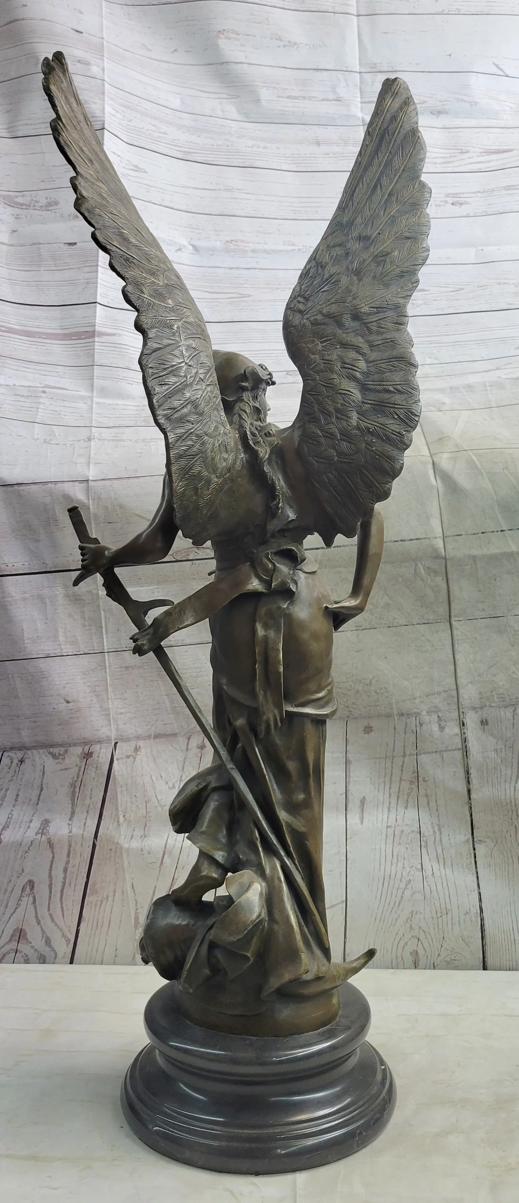 Winged Warrior Angel Archangel w/ Sword Bronze Statue Sculpture Figure 37" x 13"