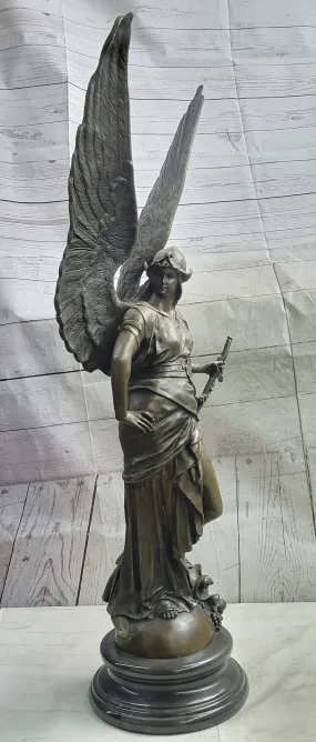 Winged Warrior Angel Archangel w/ Sword Bronze Statue Sculpture Figure 37" x 13"