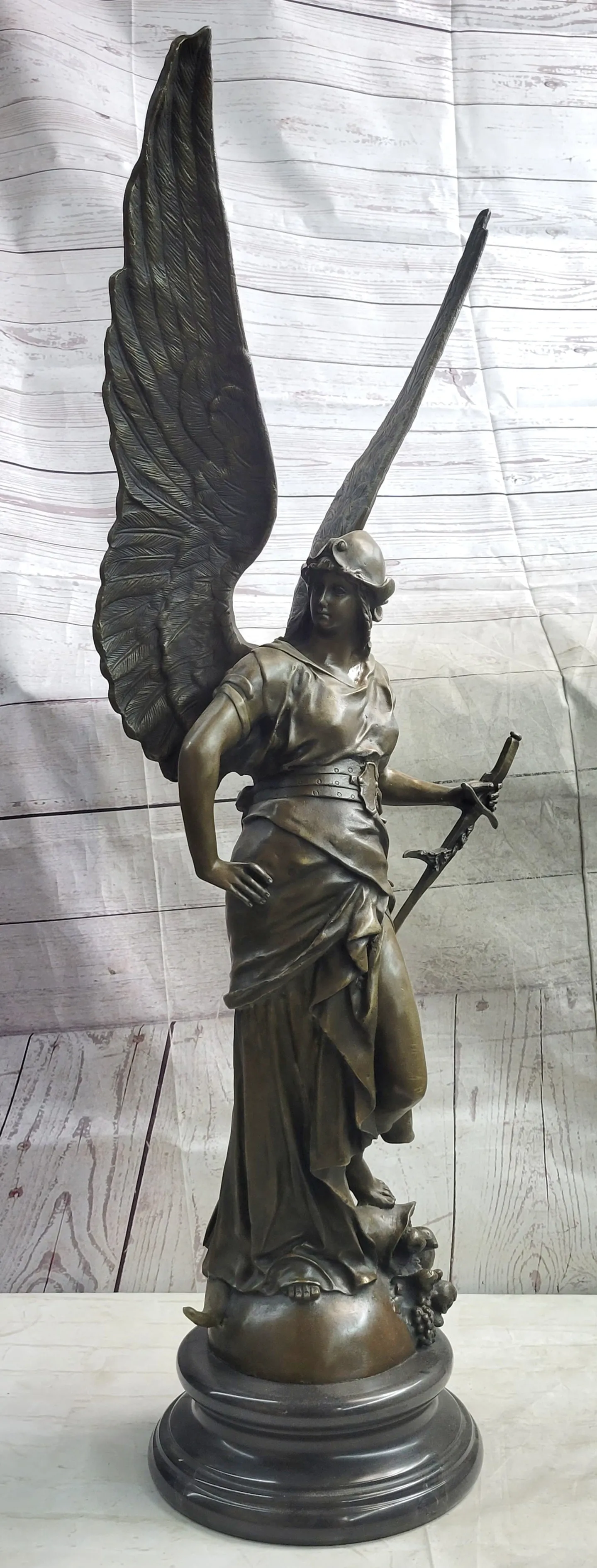 Winged Warrior Angel Archangel w/ Sword Bronze Statue Sculpture Figure 37" x 13"