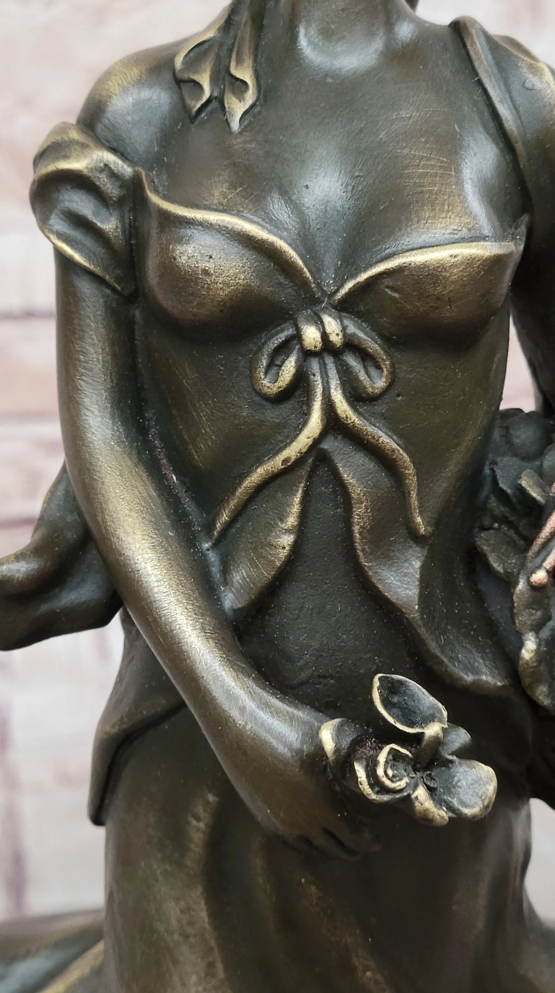 Young Woman Carrying Basket of Flowers - Bronze Metal Sculpture by Milo